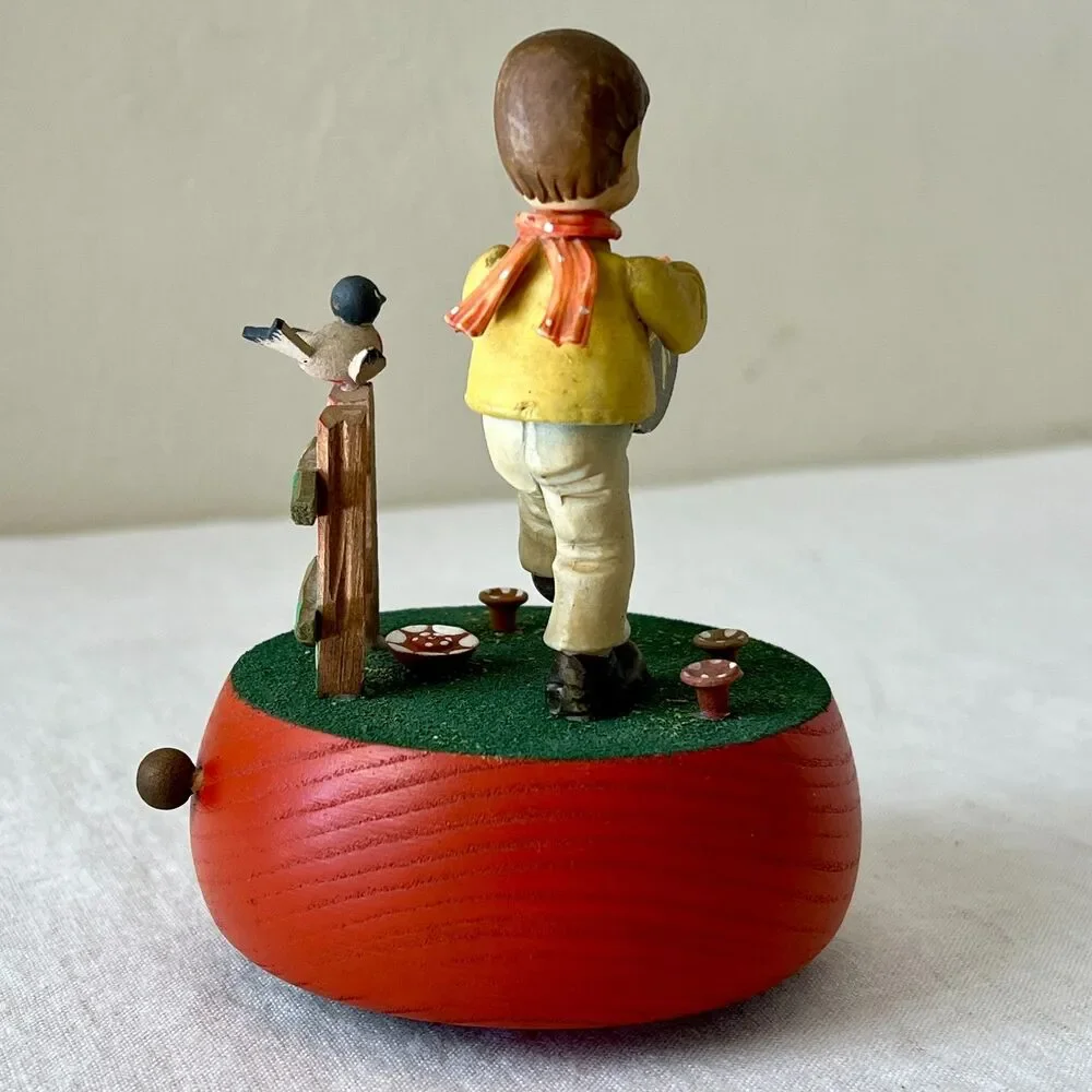 VTG Anri Reuge Rotating Music Box Boy/Bird Plays The Little Drummer Boy WORKING
